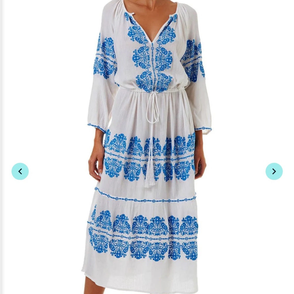 Melissa Odabash Ellie Embroidered Long Sleeves Belted Midi Dress - Picture 2 of 12